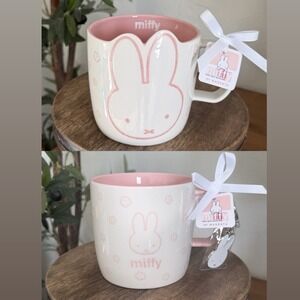 Lot of 2 MIFFY Magenta Pink Sakura Cherry Blossom Ceramic Mugs Set w/ Keychain